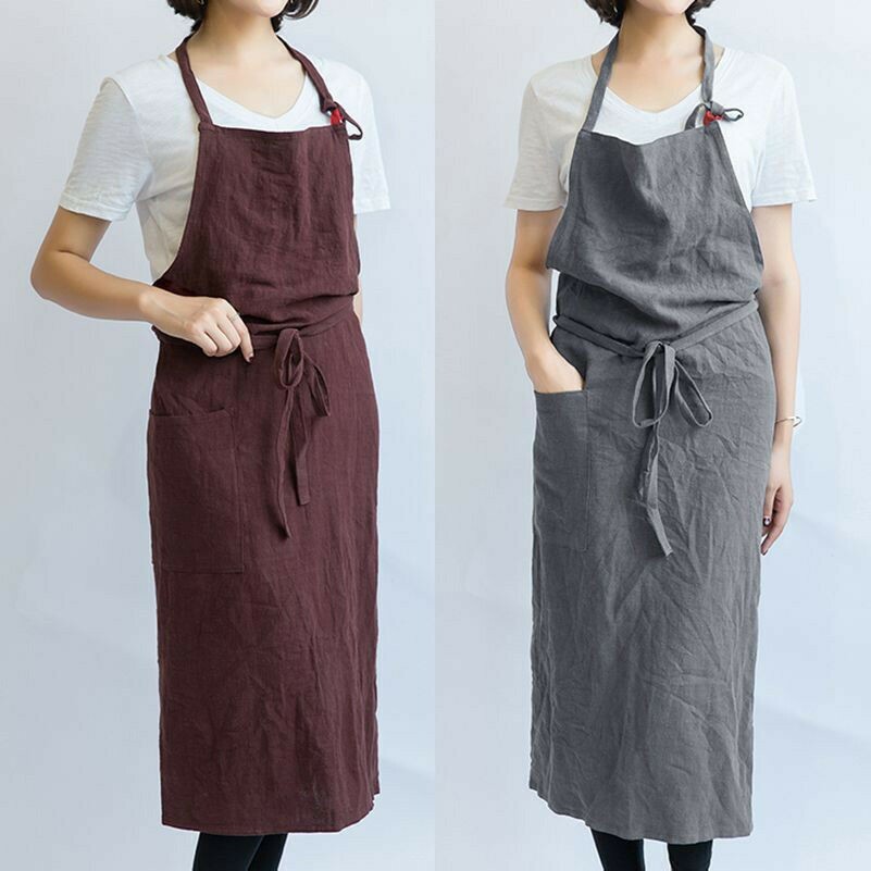 Damen Leinen Schürze Kochen Friseur Floristen Shop Maler Barista Arbeitskleidung