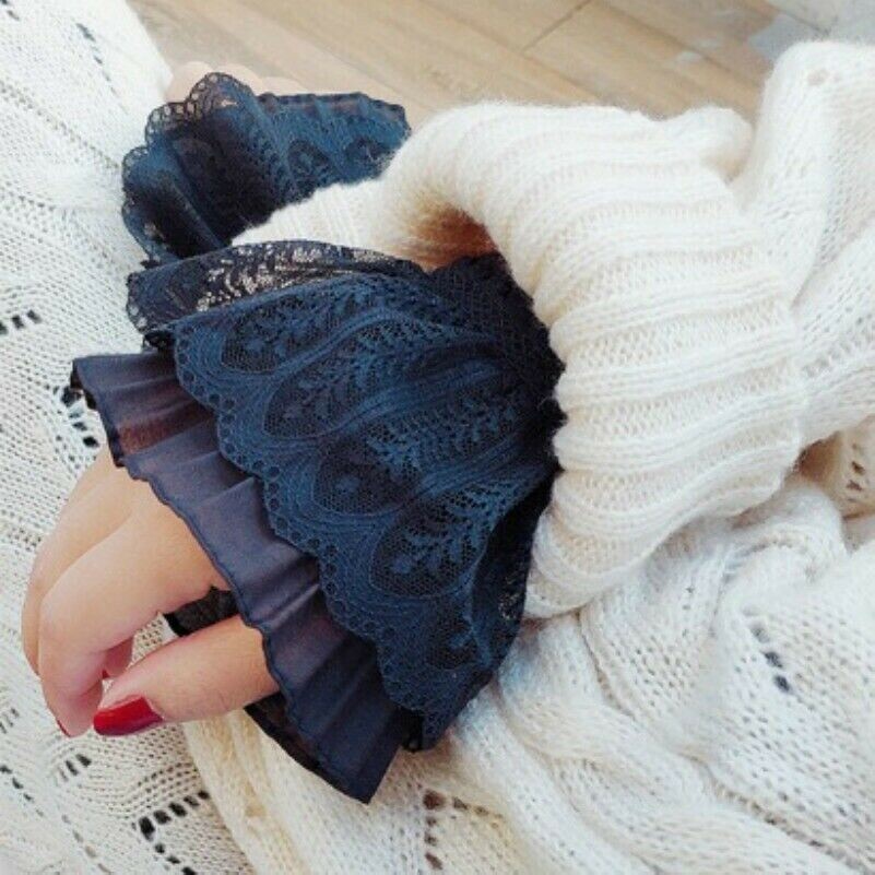 Donna Paio Campanula Flare Pizzo Bracciale Foderine Finte Falso Cucito Fai da Te