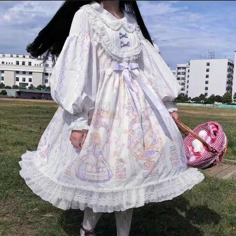 Damen Mädchen Gothic Lolita Kleid Cosplay Kostüm Kawaii Rüschen Puffärmel