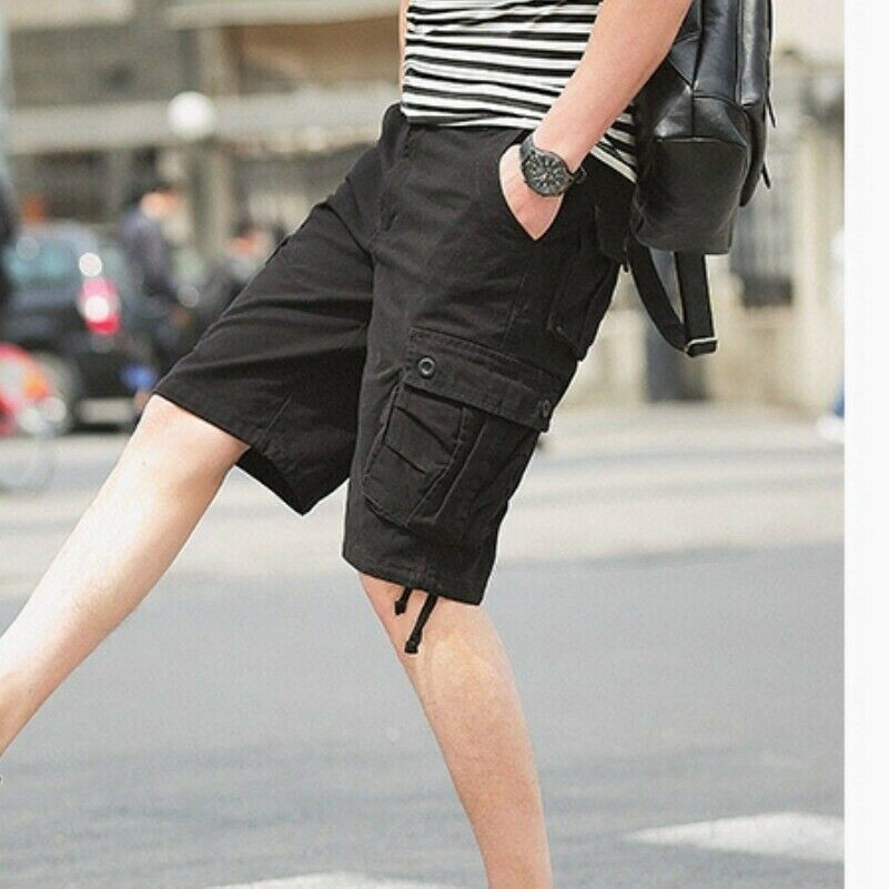 Uomo Cargo Pantaloncini Combat Pantaloni Metà Cotone Multi Tasca Ginocchio