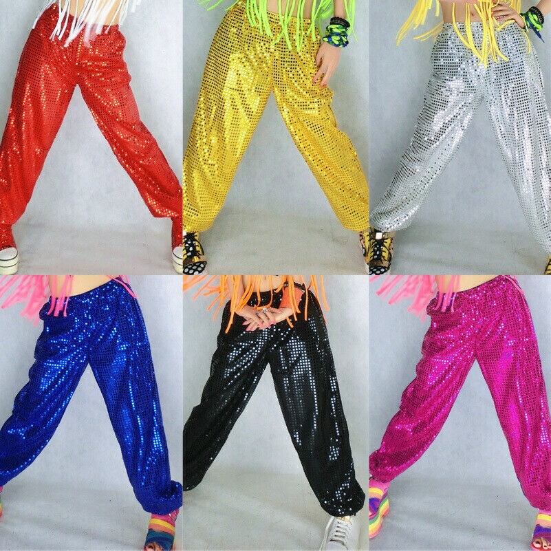 Damen Street Tanz Pailletten Hose Jazz Glänzend Hip Hop Party Kleidung Kostüme