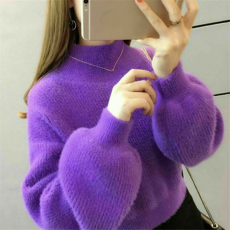 Damen Kunst Mohair Pelz Pullover Flauschig Pullover Top Rollkragen Mode