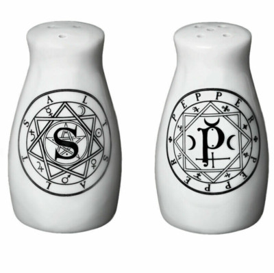 Alchemy Gothic Salt & Pepper Shakers Bone China Astrology Wiccan Symbols MRSP1