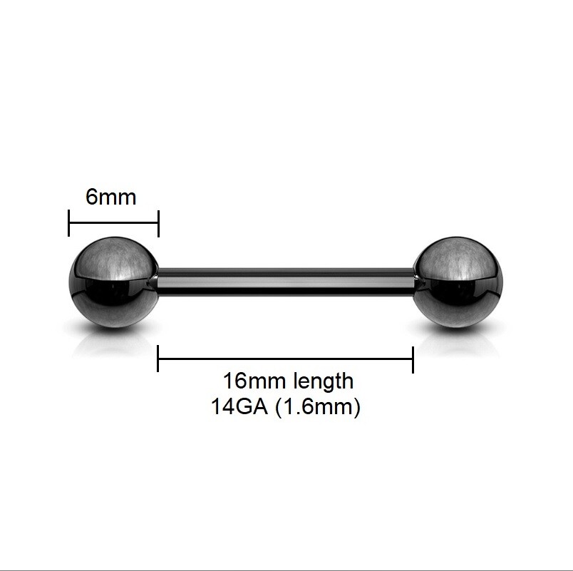 16mm Black Colour Titanium IP over Stainless Steel Barbell * Tongue Nipple Bar