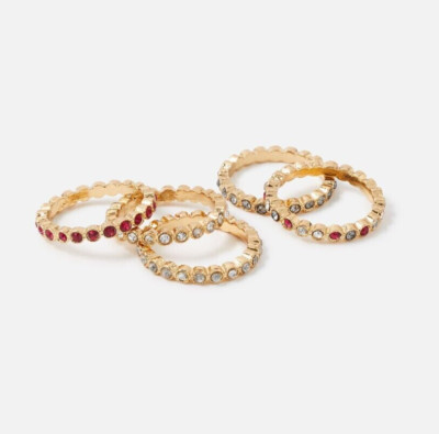 ACCESSORIZE BERRY BLUSH BEZEL ETERNITY RING SET PINK GOLD STACKING S SMALL