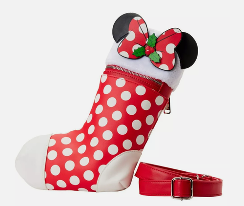 Loungefly Mini Crossbody MINNIE MOUSE STOCKING Polka Dot Red Christmas NWT