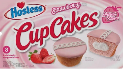HOSTESS Limited Edition Strawberry Cupcakes, 8 Count Rare Snack Cakes