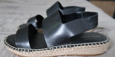 Cole Haan Cloudfeel Grand Os Espadrille Sandals Women s 6B Black Leather $130