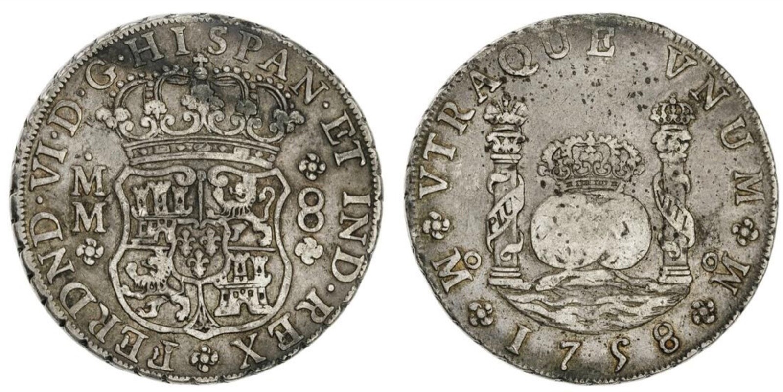 1758 Mo MM Mexico City 8 Reales Silver Coin Fernando VI