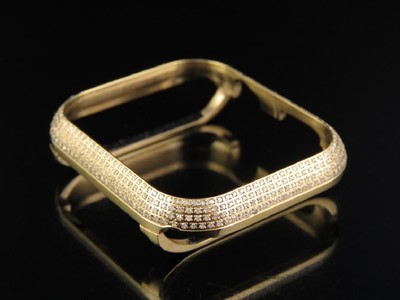 Pre-owned Jewelry Unlimited Series 4 Apple I Watch Diamond Yellow Steel 44mm Bezel Capsule Case 1.50 Ct