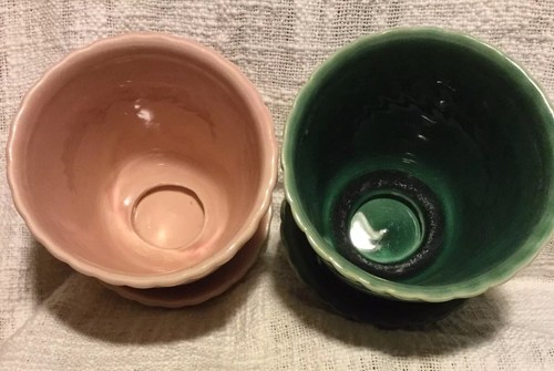Two Brush McCoy Swirl Planter Pots #326 Pink Green Vintage 4”