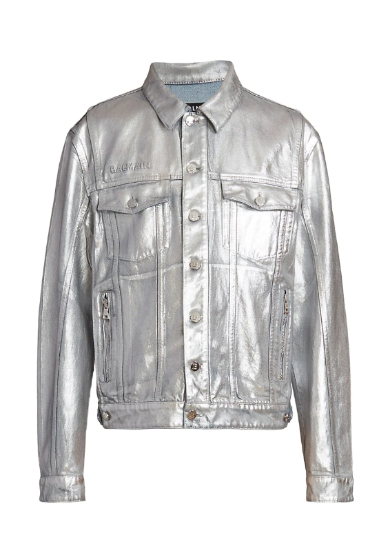balmain ジャケット　48 $2K BALMAIN men denim jean logo embroidered distressed
