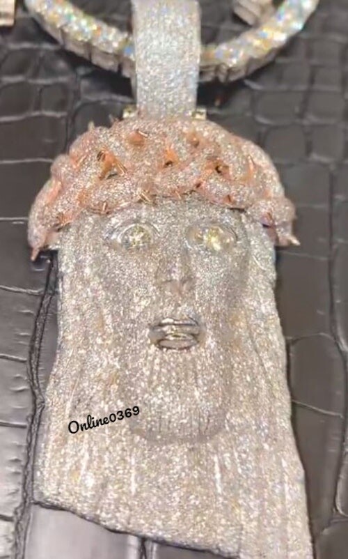 Pre-owned Online0369 3.54ct Round Cubic Zirconia Mens Big Jesus Charm Pendant 925 Silver Free Stud In White