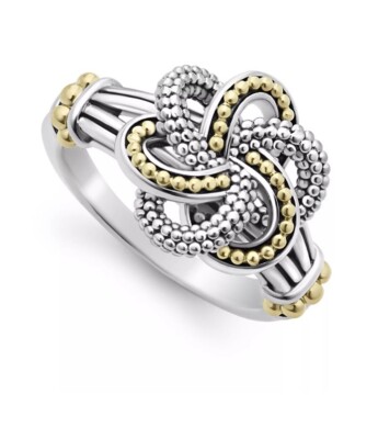 LAGOS Two-Tone Love Knot Ring Sterling Silver & 18K Yellow Gold Size 7