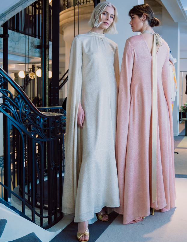 Pre-owned Style Pink Gold Ivory Women Evening Gown With Long Sleeves Cape