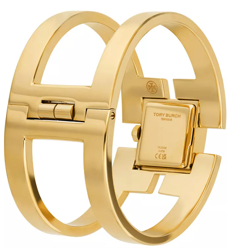 Pre-owned Tory Burch The Sawyer Gold-tone Stainless Bangle Cuff Bracelet Watch Tbw5008