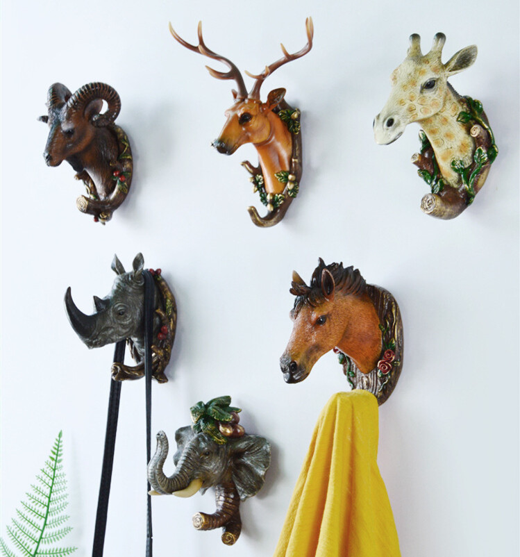 Rustic Animal Head Single Wall Hook Coat Hat Hook Heavy Duty Hanger