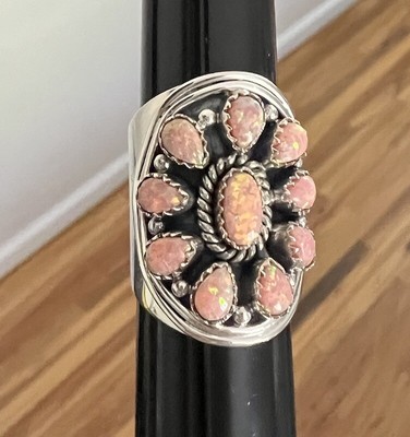 Peach Opal Ring, Sterling Silver Size 9