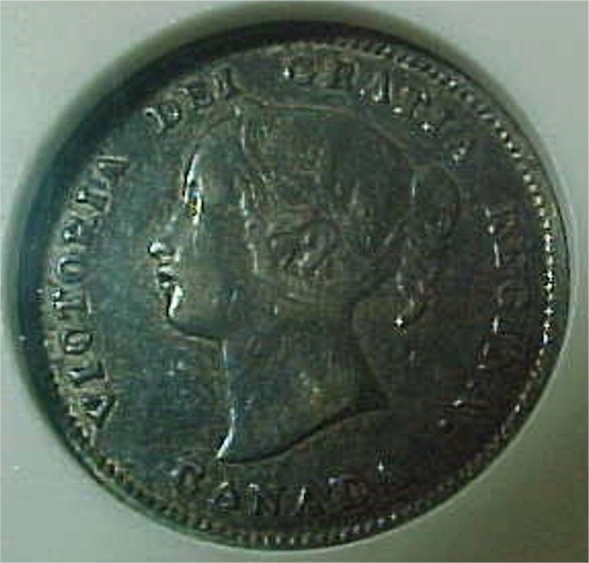 Scarce 1875 H  Canada 5 Cents  LARGE DATE  Graded   ANACS   F-15