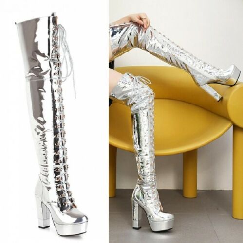 Women's Platform Over The Knee Riding Thigh High Boots Block Women's Platform Over The Knee Riding Thigh High Boots Block