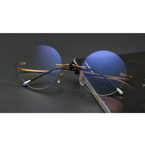 Men Metal Round Rimless Blue Light Blocking Reading Glasses Clear Lens Glasses