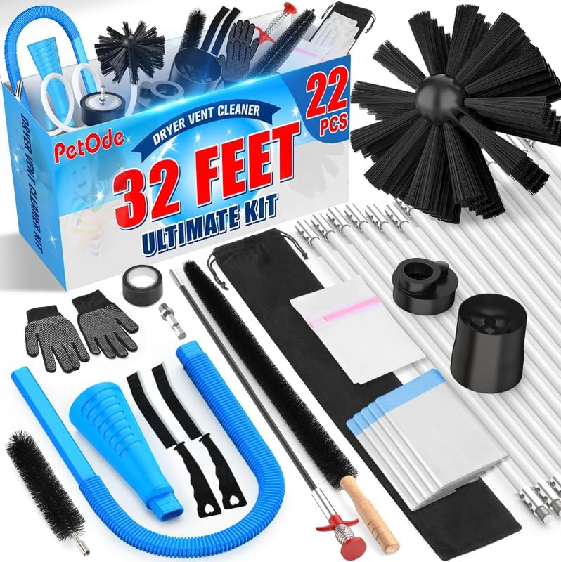 22-Pieces 32-Feet Dryer Vent Cleaner Kit, Dryer Vent Cleaning Kit | Lint Remover