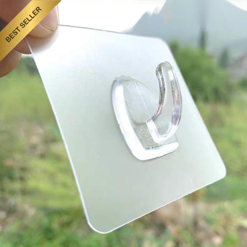 Heavy Duty Self Adhesive Clear Hooks, Waterproof 15Kg Plastic Strong Sticky Hook