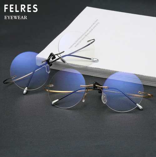 Men Metal Round Rimless Blue Light Blocking Reading Glasses Clear Lens Glasses