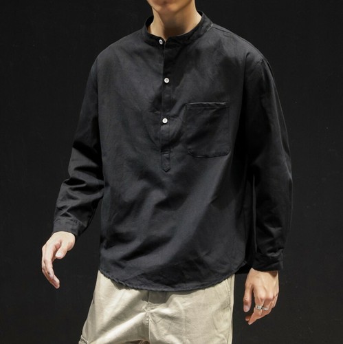 Japanese style Mens Long sleeve Stand collar Cotton T-Shirt