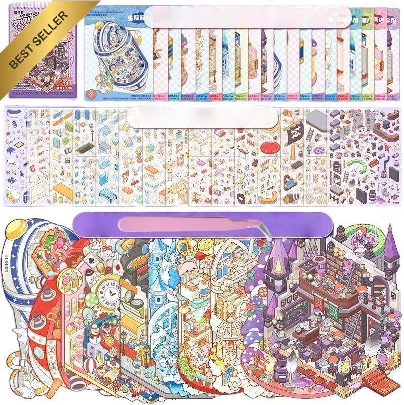 10Sets Big DIY 3D Sticker Scene Sticker Book for Kids Adults Fun Mini Cute Kawai
