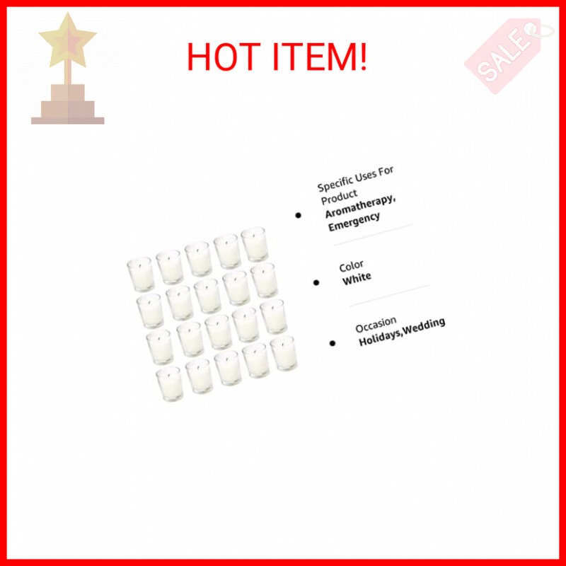 20 Pack Warm White Unscented Clear Glass Filled Votive Candles. Hand Poured Wax