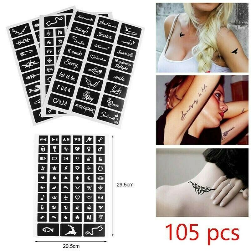 105 Pcs Temporary Tattoo Stencils Body Art India Henna Kit Decal Template