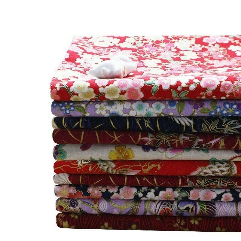 Japanese Cotton Floral Fabric Cloth Vintage Kimono Ocean Wave 100*150cm Retro