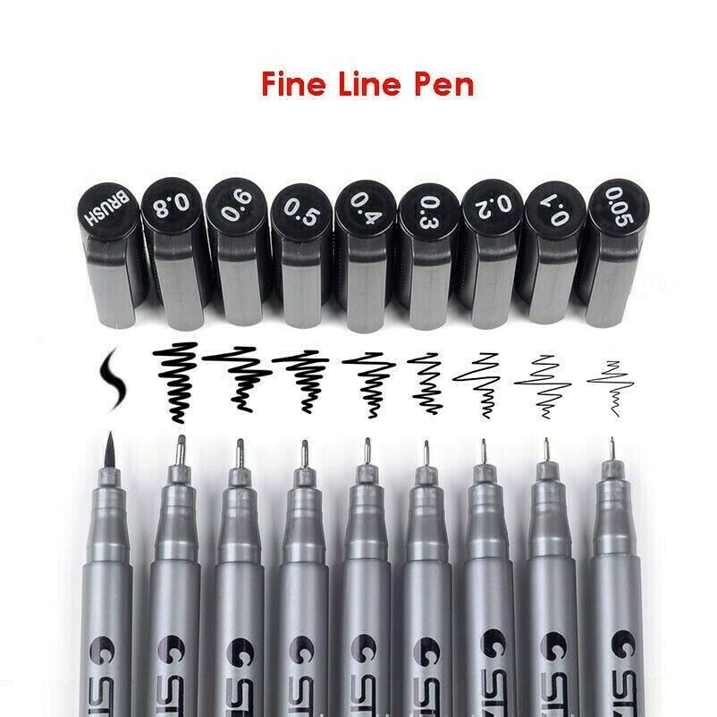 9Pcs Fine Point Comic Drawing Pen Anime fine Line Waterproof Art Pens Marker
