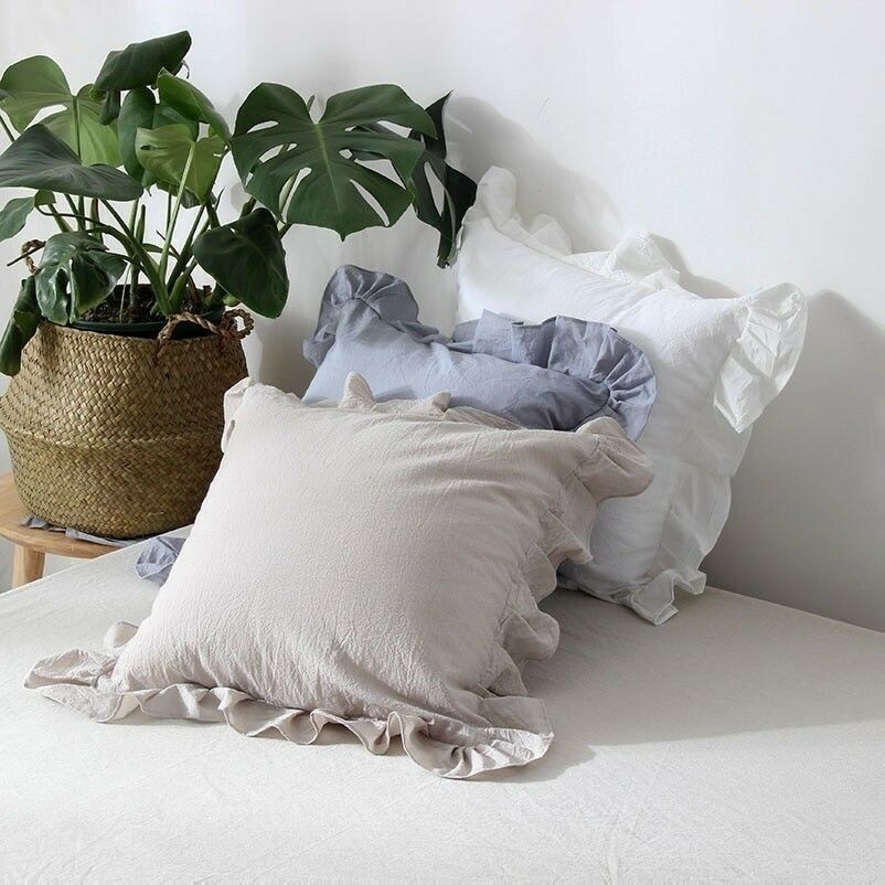 Throw Pillow Cover Cushion Case Ruffle Cotton Solid Sofa Chair Bed Home Decor