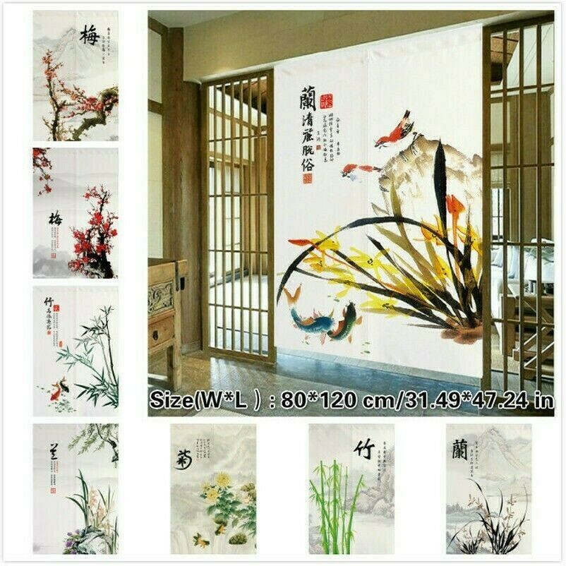 Noren Doorway Curtain Chinese Plum Blossoms Room Divider Blind Hanging Drape