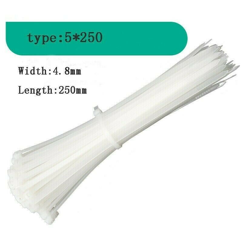 200 PCS Nylon Cable Ties 250MM Long Tie Wraps Black White Zip Ties Tool Kit