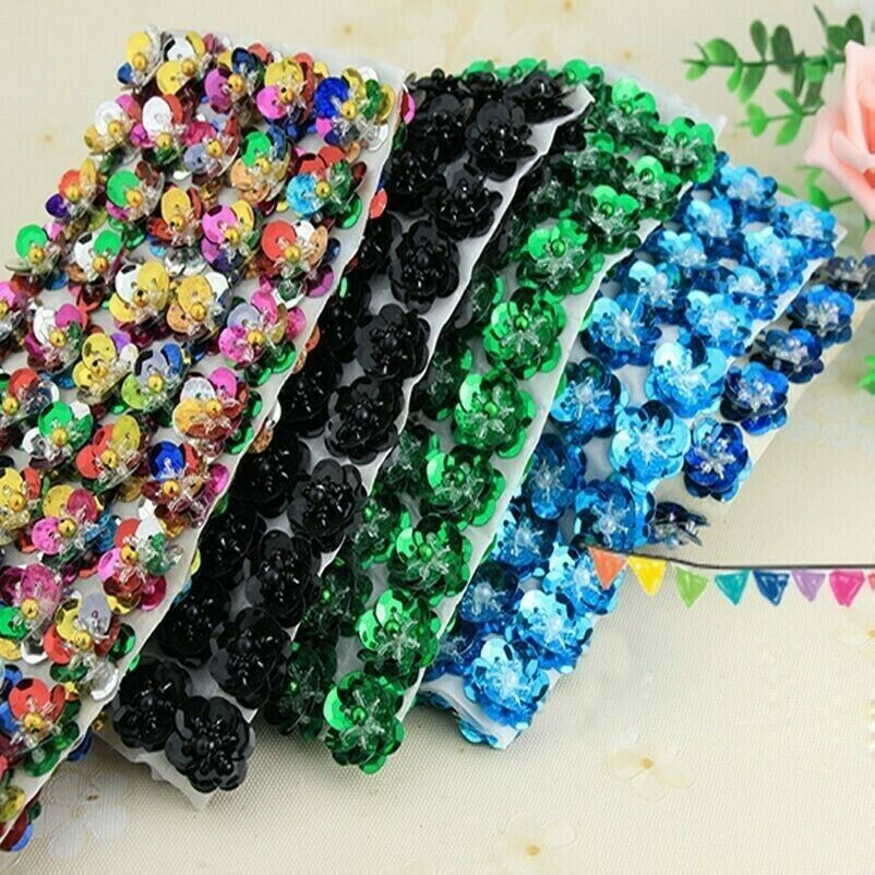 10x Bling Paillettes Perlina Fiore Cucire Applicazione Toppa Costume Accessorio