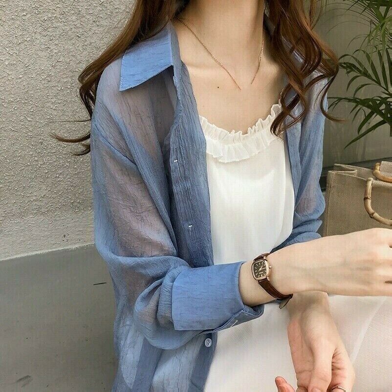 Women Chiffon Shirt Jacket Cardigan Tops Sheer Coat Summer Beach Blouse Outwear