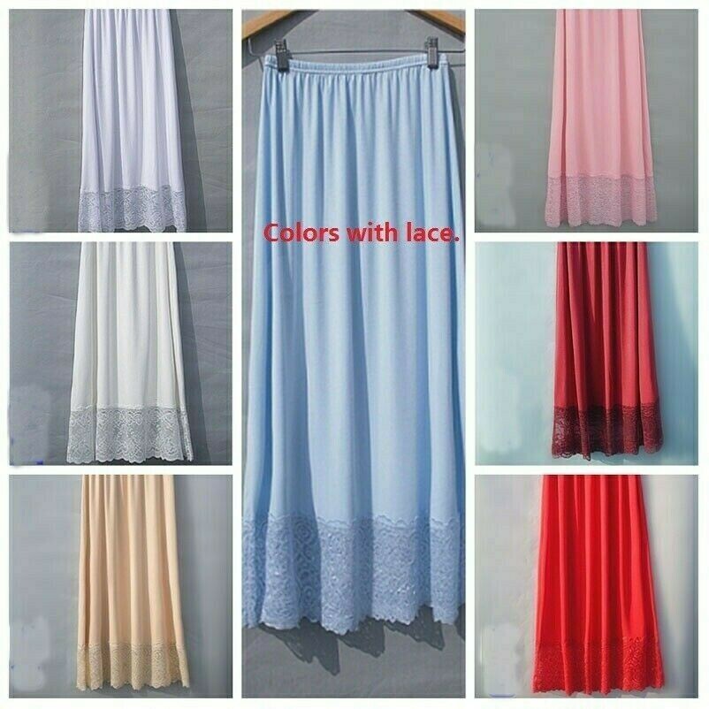 Damen Modal Spitze Halb Slip Petticoat Lang Unterrock Elastischer Bund