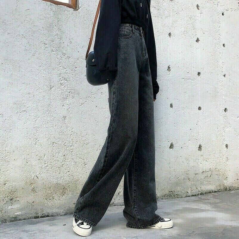Donna Pantaloni Denim Pantaloni Jeans Gamba Larga Vita Alta Rétro Loose Dritto
