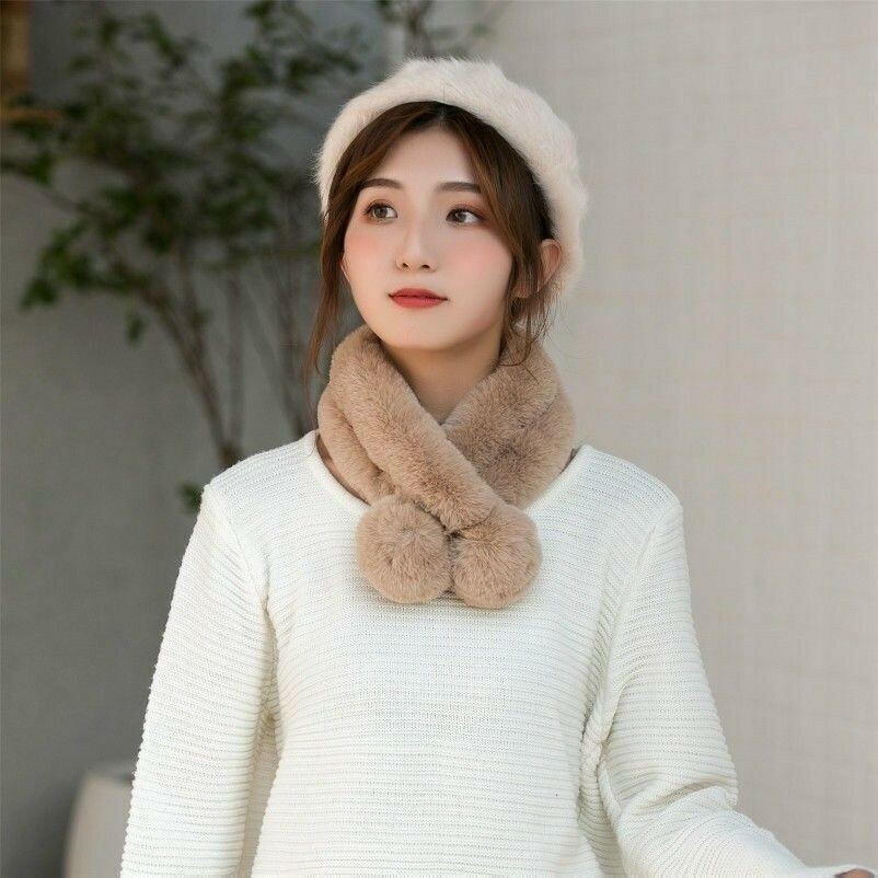 faux-rabbit-fur-women-scarf-pom-pom-collar-shawl-wrap-plush-fluffy-soft-winter
