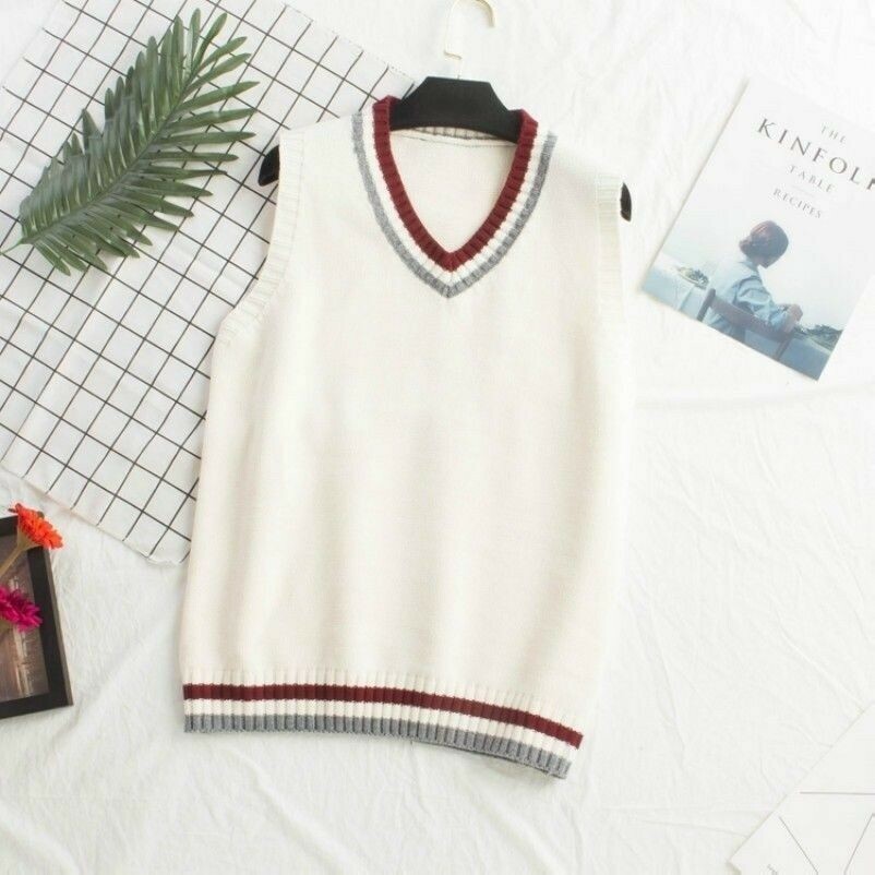 Women Knitted Vest Waistcoat Sweater Jumper Tank Top V Neck Sleeveless White