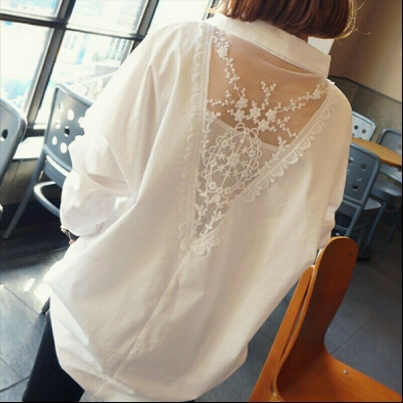 Blusa Asimmetrica Moderna Con Maniche Lunghe In Pizzo Trasparente Senza Schiena
