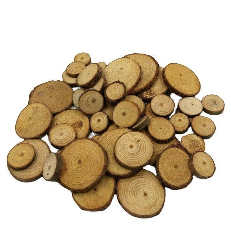60pcs 3-4cm Naturale Albero Corteccia Ciocco Fette Pino Legno Tondo Lavori Arte