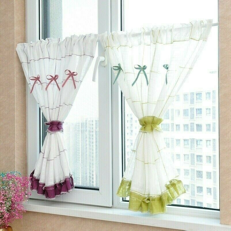 Pastoral Linen Cotton Cafe Curtains Short Balcony Half Curtain Valance Decor