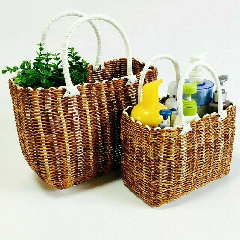 1x Weave Woven Storage Basket Box Holder Tubs Hamper Plastic Shopping Home Decor