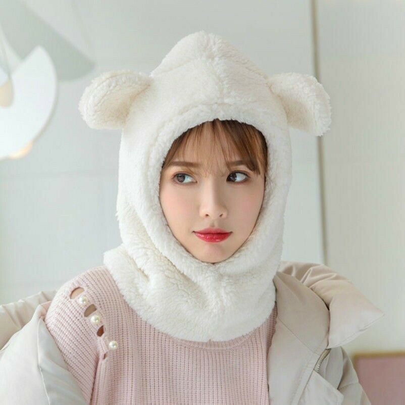 women-hat-cap-fleece-furry-fluffy-warm-winter-bear-ears-animal-hoodie-kawaii