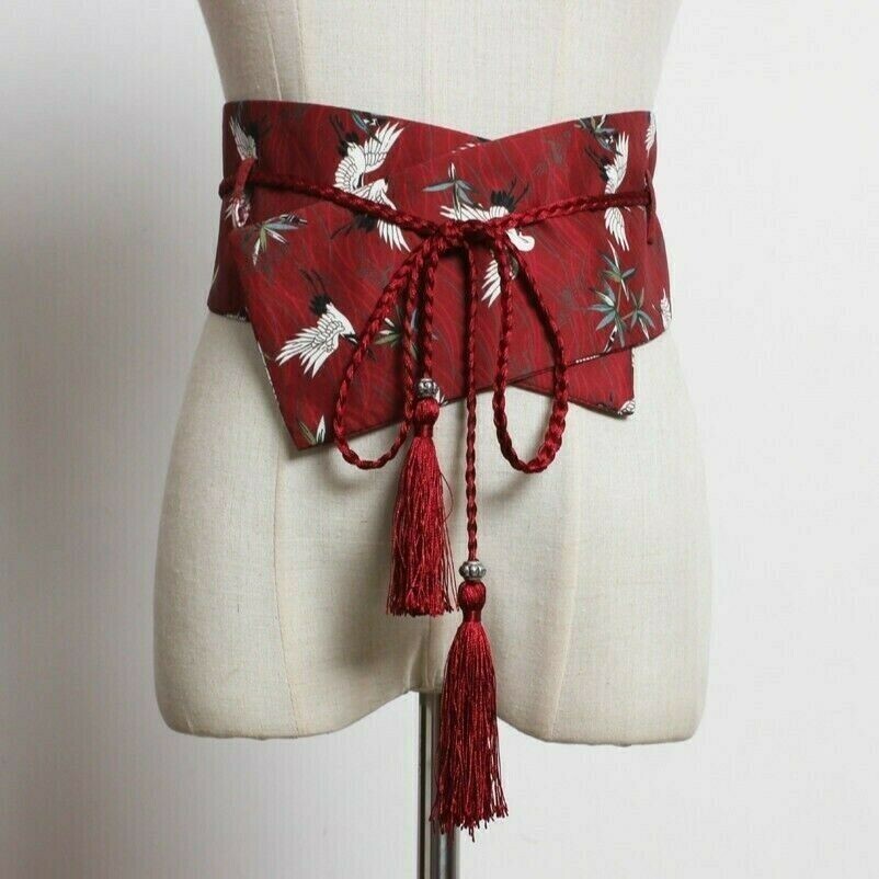 women-japanese-belt-kimono-obi-yukata-strap-wide-waistband-fringe-crane-vintage