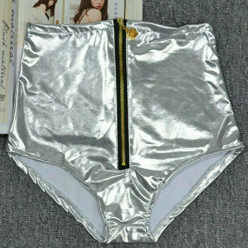 Frauen Sexy Tanz Shorts Metallisch Hotpants Mini Club Kunst Feder Glänzend
